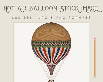 Vintage French Hot Air Balloon Illustration Wall Art Digital Download Clip Art