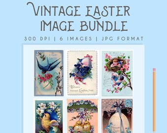Vintage Pasen Image Card Clip Art Bundel 300dpi Digitale Download Ephemera