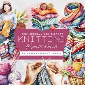 Knitting clipart pack | Watercolor Knitting Clipart | Needle Png | Knitting bundle | Yarn Clipart | Knitting Png | Knitting Tools