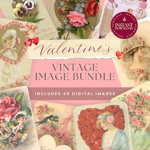 Valentines Image Bundle Junk Journal, Valentine Digital Download | Vintage Printable Valentines | Valentines Clipart | Retro Valentines jpg