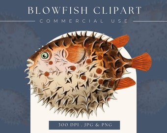 Blowfish clipart image, Instant Download, Blowfish print, fish clip art, blowfish graphic, home decor, scrapbooking, blowfish wall art,