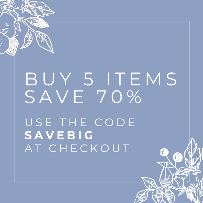 May include: A blue and white graphic with the text "BUY 5 ITEMS SAVE 70% USE THE CODE SAVEBIG AT CHECKOUT".