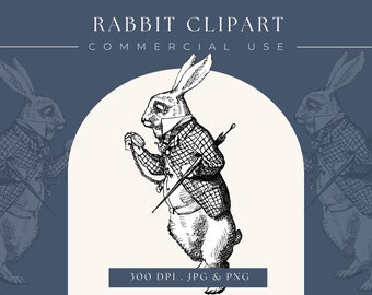 Clipart Alice in Wonderland Rabbit, Rabbit Clip Art, Rabbit Printable, Instant Download, easter bunny, rabbit print, digital download
