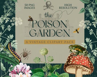 Poison Garden Clipart Pack - Witchy Herbology, Poisonous Plants, Gothic Flowers & Vintage Apothecary Décor 50 PNG Images
