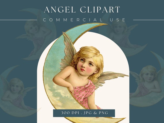 Vintage Angel Illustration Painting Clip Art Stock Image High Quality Digital Download Printable 300dpi