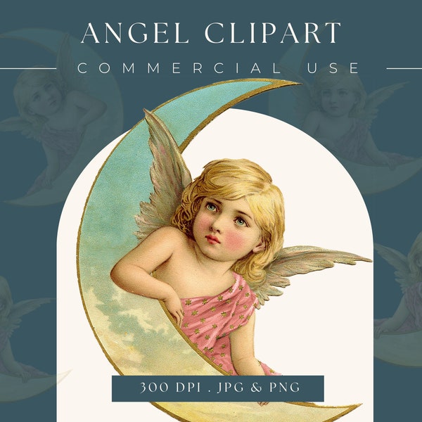 Vintage Angel Illustration Painting Clip Art Stock Image High Quality Digital Download Printable 300dpi