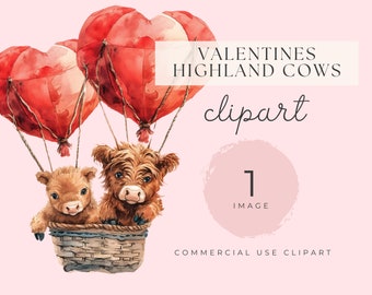 Valentine Sublimation | Valentine Highland Cow Clipart | SINGLE IMAGE | Highland Cow Valentine Png | Commercial Use | Valentines Clipart