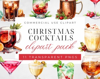 Christmas Drinks Clipart | Holiday Drinks Clipart |Cocktail Illustrations | Christmas Cocktail Clipart Pack | digital download | commercial