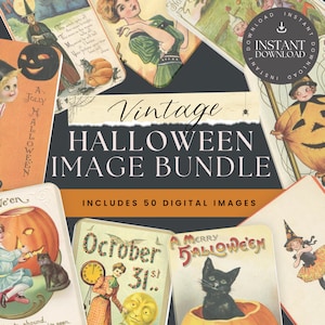 Halloween Image Bundle Instant Download | Halloween Clipart | Halloween Cards | Halloween Vintage Clipart Commercial Use