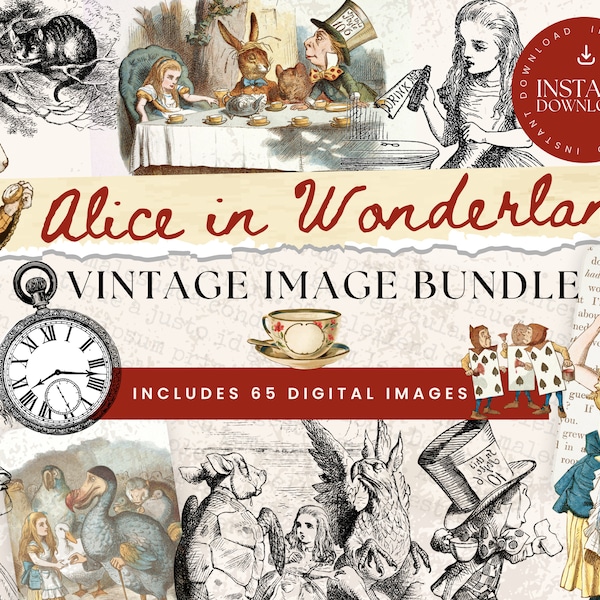 Alice in Wonderland Vintage Clipart, Instant Download | mad hatter | queen of hearts | digital download, Commercial Use