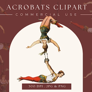 Image clipart vintage acrobates cirque Illustration 300 dpi imprimable téléchargement numérique illustration pour logos, invitation, art mural