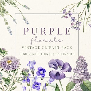 Purple Floral Clipart | Wedding Invitation | Botanical Floral | Wildflower Png | Baby Shower | Wild Flowers | Watercolor Clipart