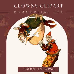 Imagen de payaso Clipart Circus, imágenes prediseñadas digitales, descarga digital, descarga instantánea, uso comercial, scrapbooking, decoración del hogar, vintage