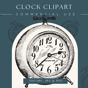 Clipart clock image, digital clipart, digital download, instant download, scrapbooking, printable home decor, graphic, alarm clock, logo