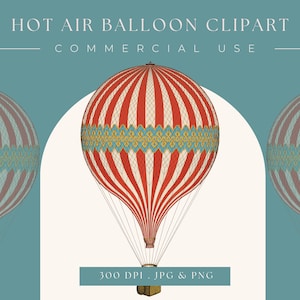 Heißluftballon Clipart Bild, Instant Download, Ballon druckbar, Clip Art, Heißluftballon Grafik, Wohnkultur, französische Wandkunst