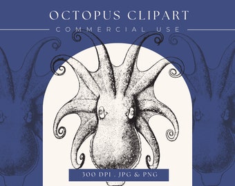 Clipart Octopus image graphic, octopus clip art, octopus printt, nautical Print, Instant Download, marine clipart, argonaut digital download