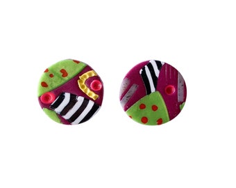 Large Stud Statement Earring, Colourful Polymer Clay Gift For Her