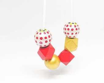 Collana di perline rosse in legno, regalo per la mamma, collana fatta a mano