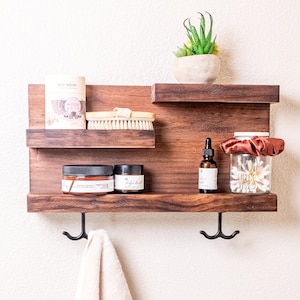 Bathroom Storage Shelf with Modern Towel Hooks – KBNDecor