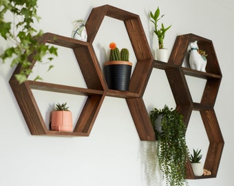 Hexagon Shelves, floating shelf, Honeycomb Shelf, crystal shelf, wood hexagon, plant shelf, rustic display shelves, crystal display shelf