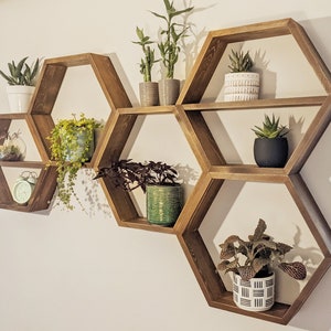 Hexagon Shelves, floating shelf, Honeycomb Shelf, crystal shelf, wood hexagon, plant shelf, rustic display shelves, crystal display shelf