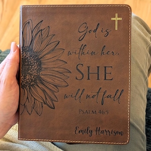 Biblia NIV personalizada para llevar un diario / Nueva versión internacional / Nombre personalizado grabado / Biblia de estudio fácil de leer / Regalo cristiano de girasol