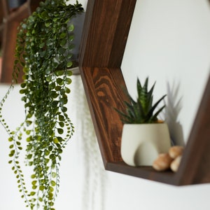 Hexagon Shelves, floating shelf, Honeycomb Shelf, crystal shelf, wood hexagon, plant shelf, rustic display shelves, crystal display shelf image 7