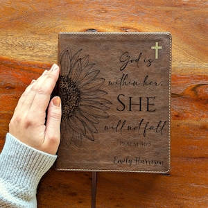 Personalized NIV Journaling Bible - Brown | Double Column, 8pt Font, Red Letter | Sunflower | Women's Bible | Christian Gift