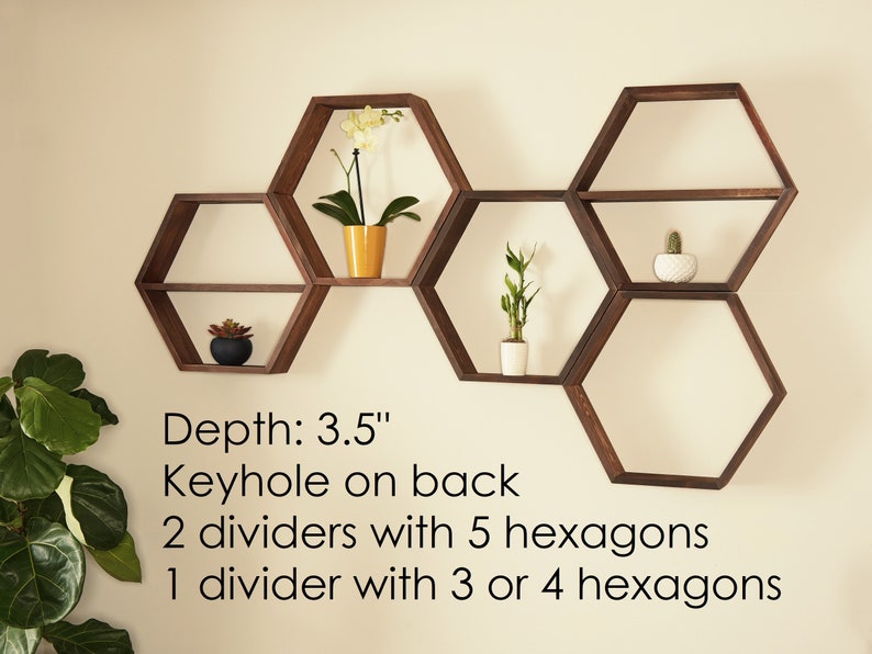 Hexagon Shelves, floating shelf, Honeycomb Shelf, crystal shelf, wood hexagon, plant shelf, rustic display shelves, crystal display shelf image 5