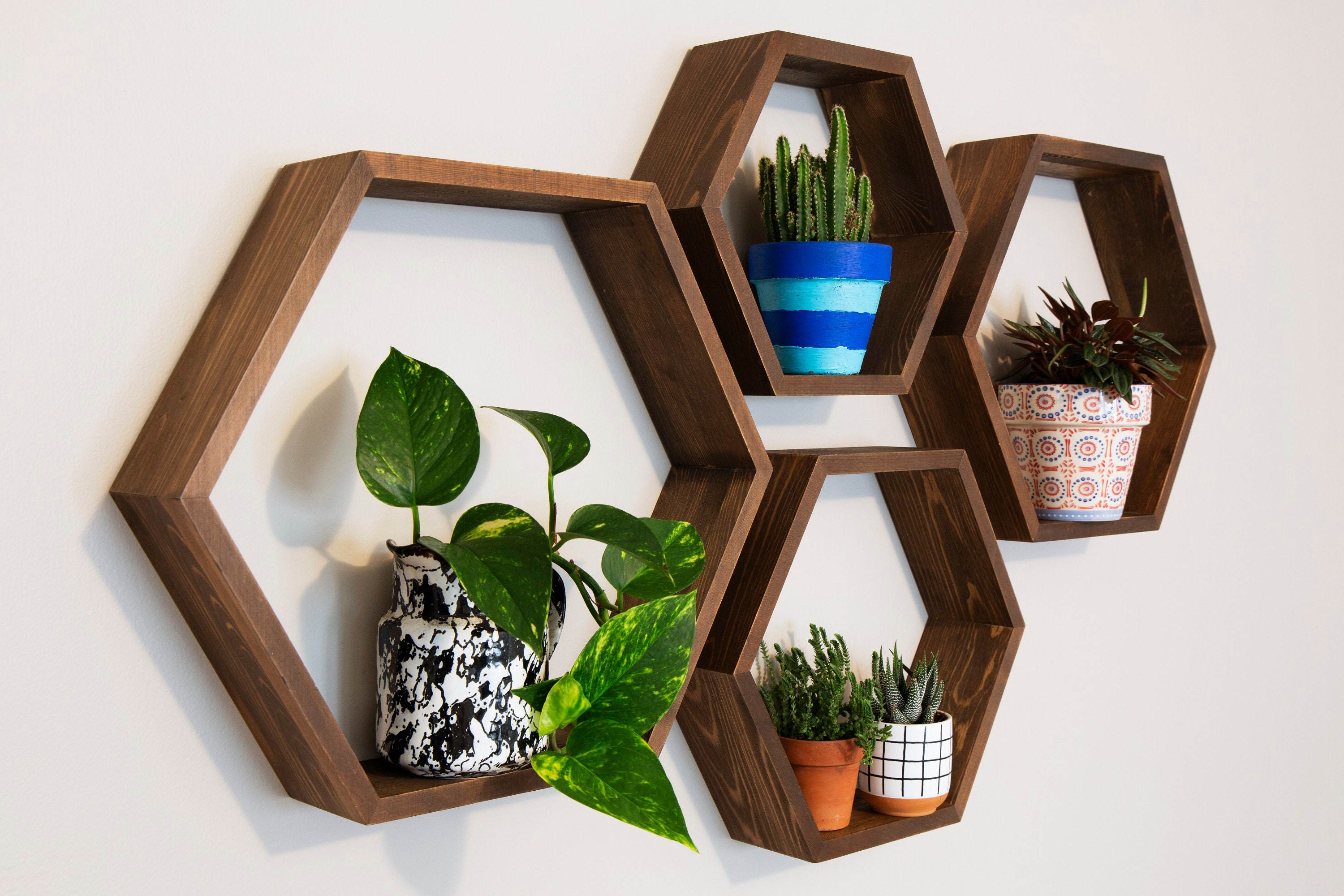 Hexagon Shelves, floating shelf, Honeycomb Shelf, geometric wall shelf hexagon, wood hexagon, plant shelf, rustic display shelves
