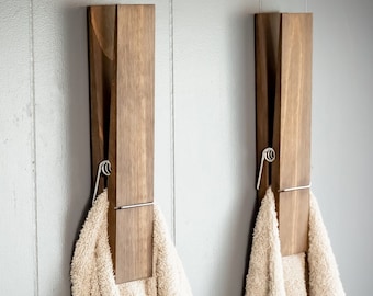 Jumbo Clothespin Bathroom Towel Holder, One 12" clothespin, farmhouse decor, bathroom decor, laundry room decor, bathroom wall decor