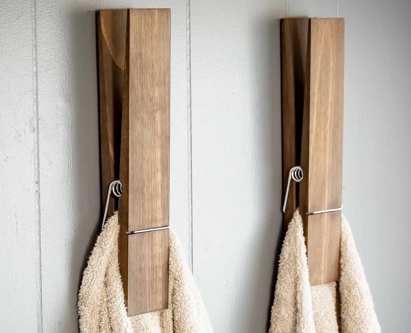 Oak Wood Wall Hook, Wooden Bathroom Towel Holder, Minimal Home Decor  Kitchen Towel Rack Set of 2 