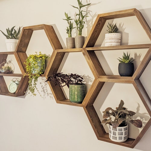 Hexagon Shelves, floating shelf, Honeycomb Shelf, crystal shelf, wood hexagon, plant shelf, rustic display shelves, crystal display shelf