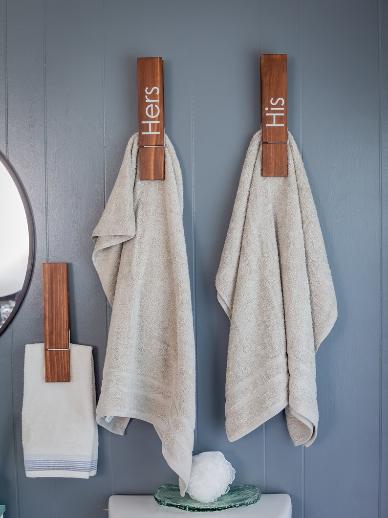 Jumbo Clothespin Bathroom Towel Holder His and Hers Set Etsy Canada