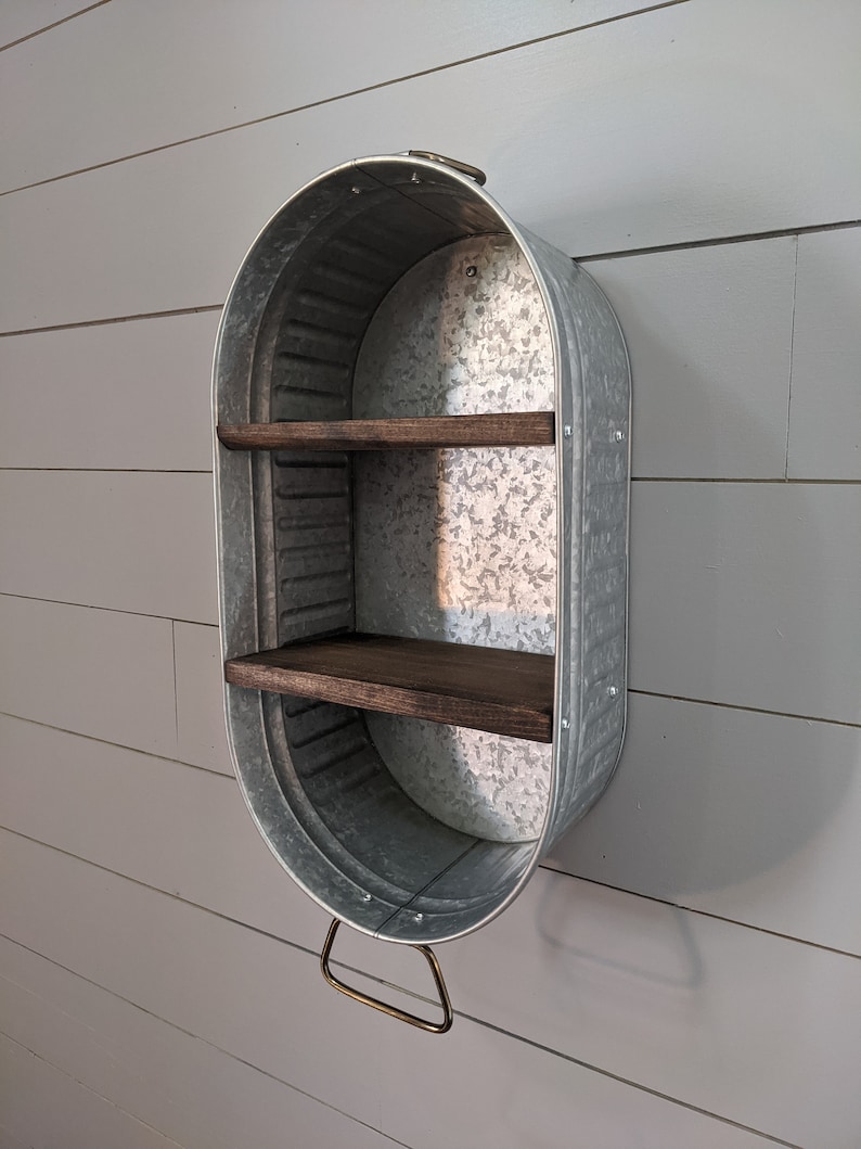 Galvanized Wash Tub With Shelves Bathroom Wall Decor Etsy
