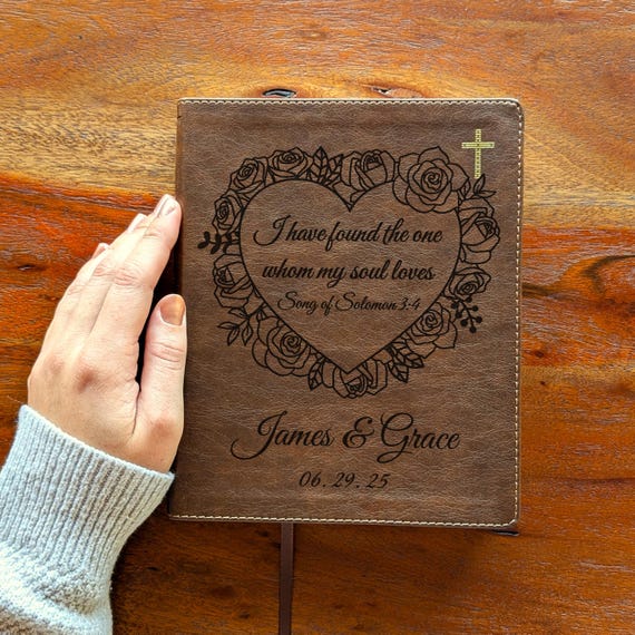 Personalized NIV Journaling Bible - Brown | Double Column, 8pt Font, Red Letter | Song of Solomon | Couple's Bible | Christian Wedding Gift