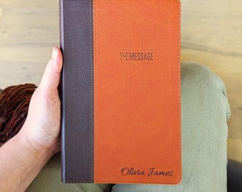 Personalized Message Bible | The Message Translation | Custom Engraved Name | Deluxe Gift Bible | Contemporary Language Christian Gift