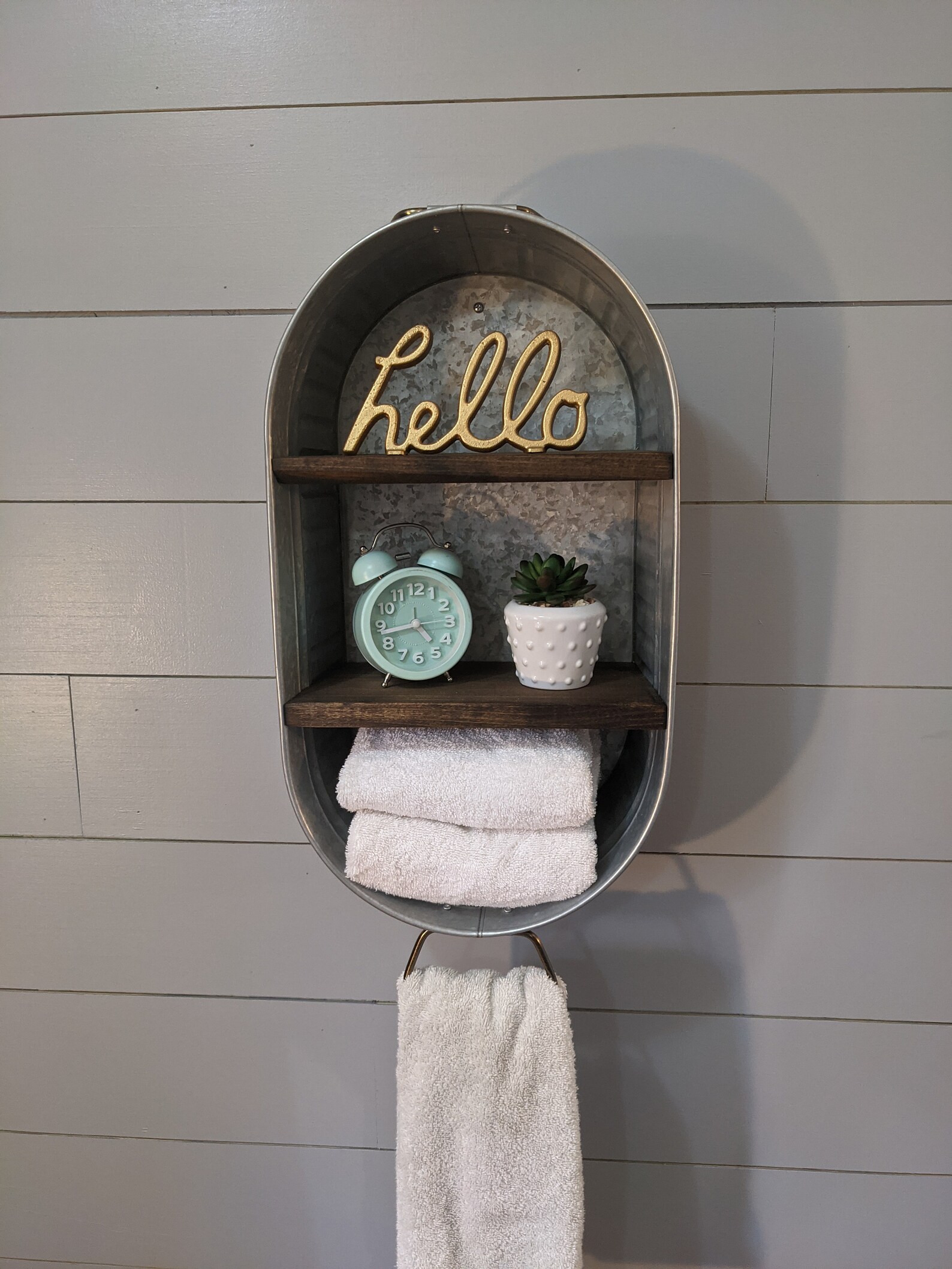 Visual Reference: Galvanized Wash Tub With Shelves Bathroom Wall Decor