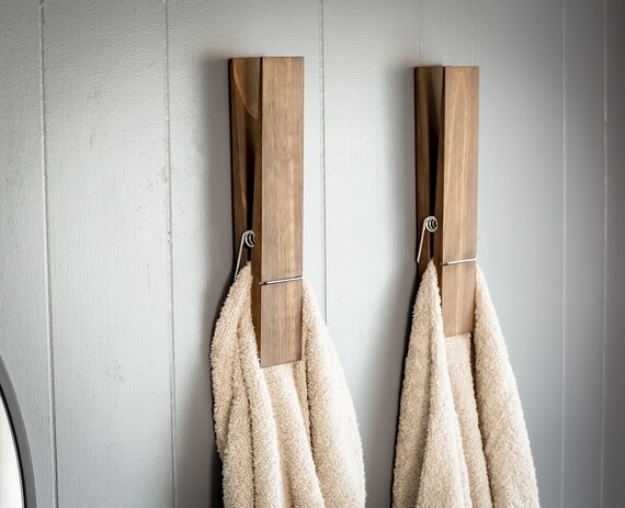 Jumbo Clothespin Bathroom Towel Holder Towel Hook 12 Clothespin Nursery Decor Dark Walnut Farmhouse Bathroom Decor Laundry Room Decor Home Kitchen Storage Organization Vit Edu Au