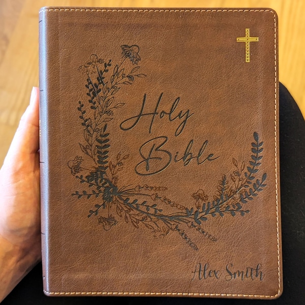 Personalized NIV Journaling Bible | New International Version | Custom Engraved Name | Easy-to-read Study Bible | Wreath Holy Bible