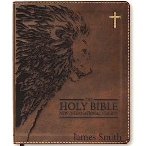 Biblia NIV personalizada para llevar un diario / Nueva versión internacional / Nombre personalizado grabado / Biblia de estudio fácil de leer / Regalo cristiano de Lion