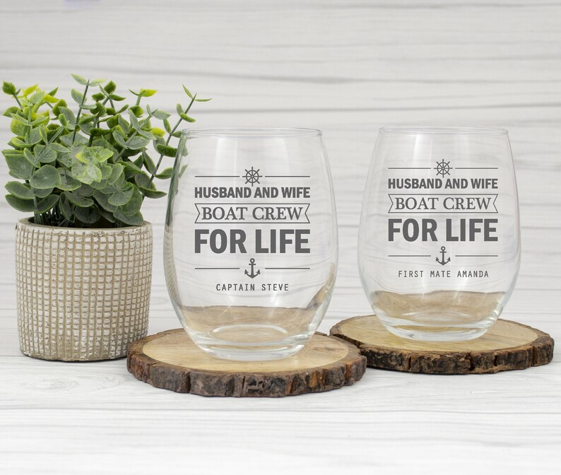 Set of 2 PERSONALIZED boat glasses husband and wife wine Etsy