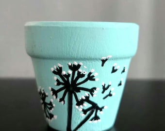 Hand Painted Succulent Terracotta Planter - Dandelion (Teal)