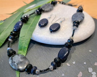 Black Labradorite and Blue Goldstone ovals necklace