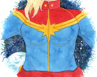Captain Marvel Watercolor Print - Comic Book Art Print - Captain Marvel Art - Captain Marvel Print