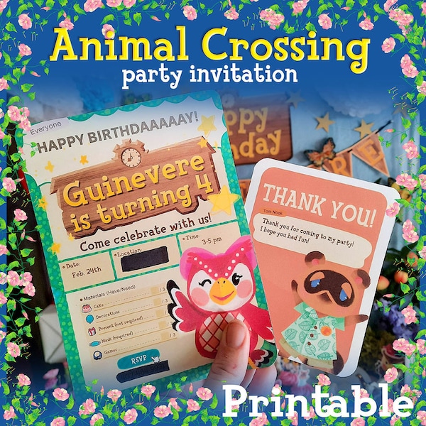 Animal Crossing Invitation Baby Shower Birthday Party Gender Reveal