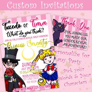 Sailor Moon cutie Invitación Baby Shower Fiesta de cumpleaños Revelación de género