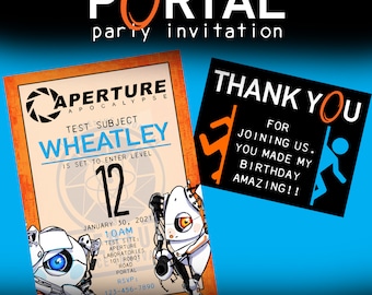 Portal Portal 2 Invitation Baby Shower Birthday Party Gender Reveal