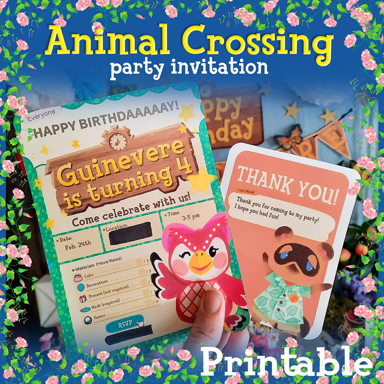 Animal Crossing Invitation Baby Shower Birthday Party Gender Etsy