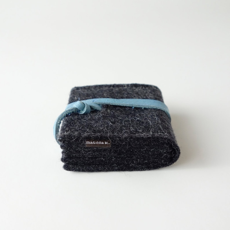 Jewellery storage organic felt organic leather jewelry case small jewelry bag anthracite-light blue ecological materials unique matilda k.